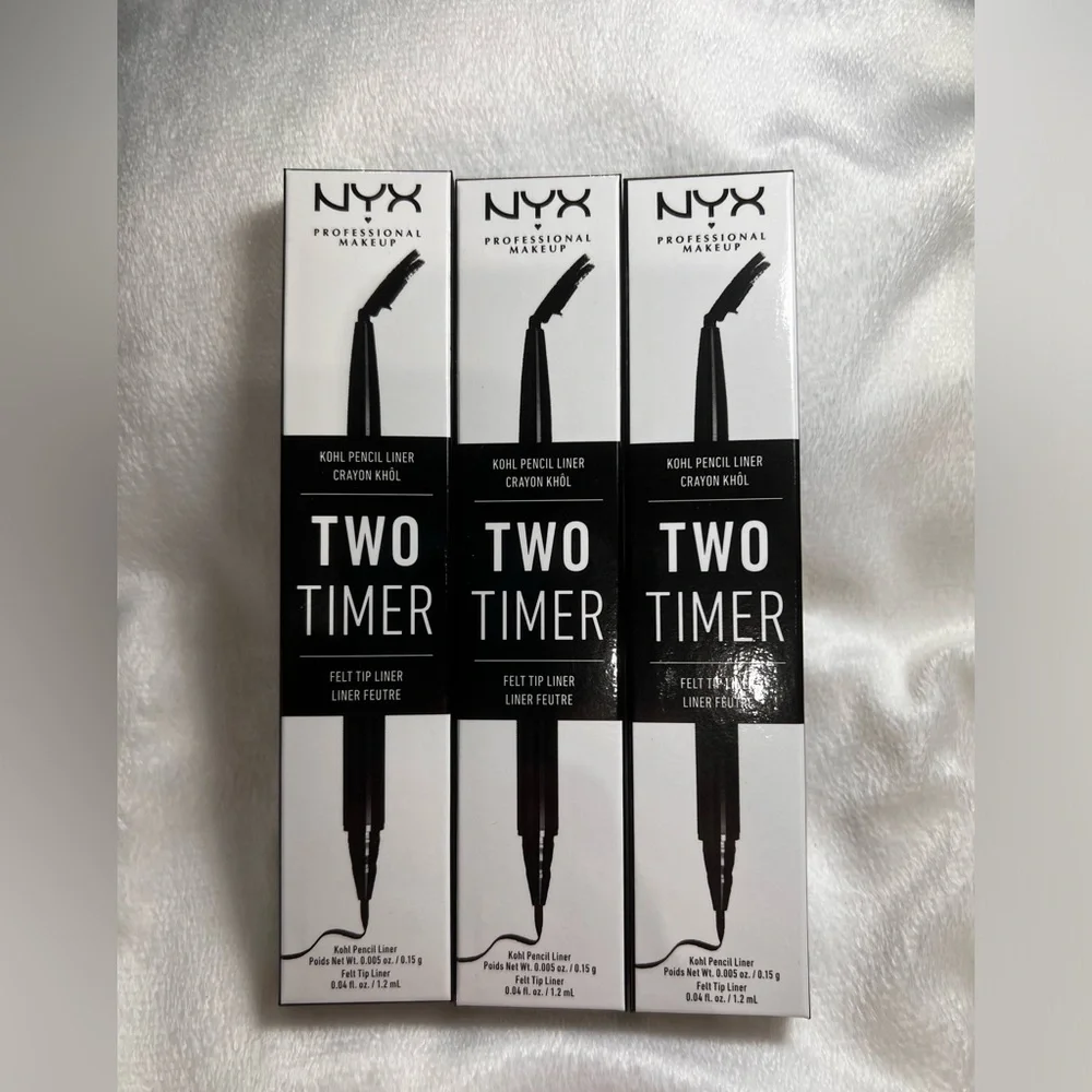 LOT OF 3 NYX MAKEUP Two-Timer Dual Ended Eyeliner Pencil -Jet Black NIB